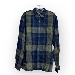 TOD SNYDER LINEN PLAID BUTTON DOWN SHIRT MEN’S SZ. LARGE